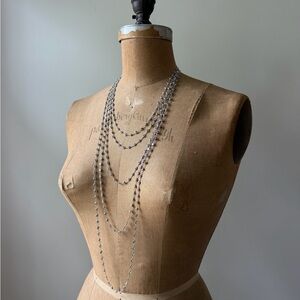 Kate Spade Multi-Strand Crystal Chain Statement Necklace Silver Tone